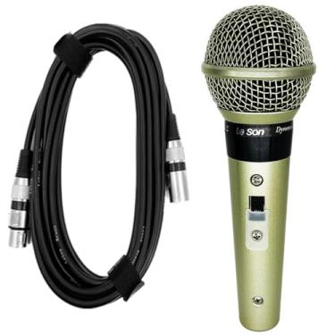 Imagem de Microfone Leson Sm58 Plus Corpo Metálico Cabo Cannon Xlr Cor Champanhe
