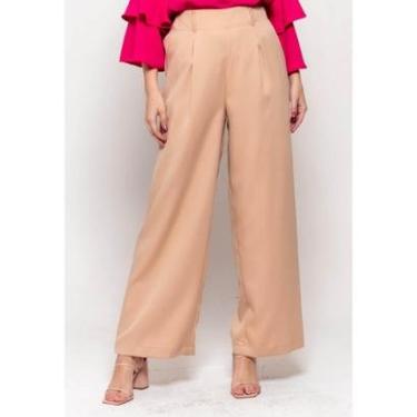 Imagem de Calça Bisô Pantalona Alfaiataria Bege - Bege - P-Feminino