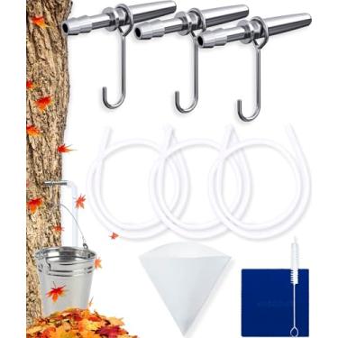 Imagem de 11 kit de batida de xarope de bordo, kit de batida de árvore de bordo com 3 torneiras de xarope de bordo de aço inoxidável, 3 tubos de xarope de bordo, 3 ganchos, 1 filtro de seiva de bordo, kit de