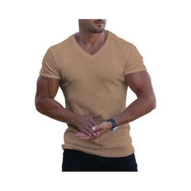 Imagem de Camiseta Casual Masculina De Verão Com Decote Em V E Manga Curta Em Co