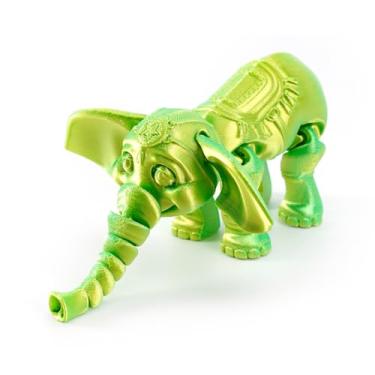 Imagem de Estatueta colecionável de elefante de desenho animado verde impresso em 3D para decoração de mesa executiva de escritório doméstico