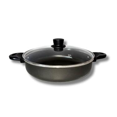Imagem de Frigideira Panela Wok De CerâMica Antiaderente N24 Para InduçãO Gal Com Tampa(Grafite Preto)