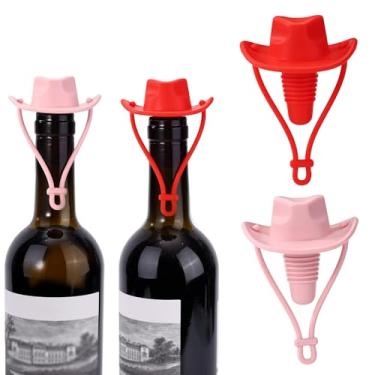 Imagem de 2 Conjunto de Rolhas Vinho Formato Chapéu Cowboy, Silicone para Champanhe e Espumante Seladoras à Prova Vazamentos Manter o Vinho Fresco Acessórios Charmosos Bar Casa (Rosa, Vermelho)