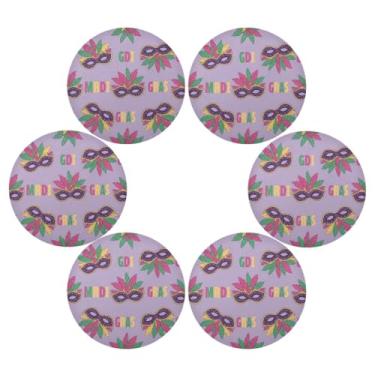 Imagem de Wassud Jogo americano conjunto de 6 máscaras douradas de baile de máscaras redondas para cozinha e jantar, tapetes laváveis e resistentes ao calor, decoração de mesa 39 cm