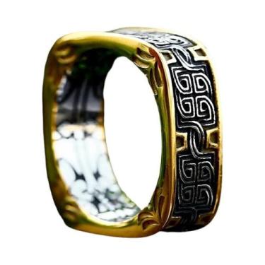 Imagem de Anel Amuleto Viking Nórdico De Aço Inoxidável Com Padrão Quadrado Em R