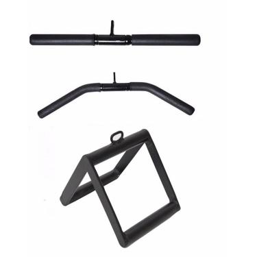 Imagem de Kit Puxadores Musculação Academia Reto Curvo Puley Triangulo-Unissex