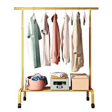 Imagem de Cabides resistentes, prateleiras de exibição de piso de ferro, prateleiras de secagem retráteis simples, lojas de roupas infantis abertas, racks de exibição de shoppings, dourado (140 cm)