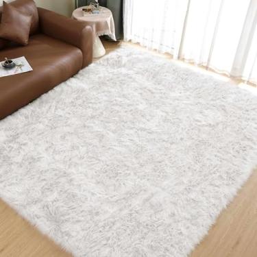 Imagem de Goolela Tapete felpudo de pele sintética, 20 x 25 cm, branco, fofo, grande, de pele de carneiro, lavável, para sala de estar, tapete macio de pelúcia para quarto de crianças, tapete retangular