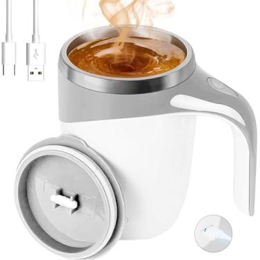 Imagem de Xícara de café recarregável com agitação magnética automática com aço inoxidável 304, design portátil, tampa à prova de vazamento e tecnologia de resfriamento físico para segurança (branca)