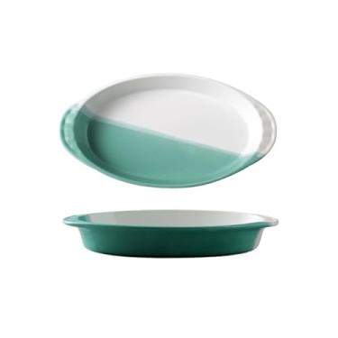 Imagem de Panelas de lasanha criativas assadeira cerâmica queijo assado prato de arroz assado microondas prato binaural prato vegetal utensílios de mesa tigela de cozimento doméstico prato de lasanha (verde