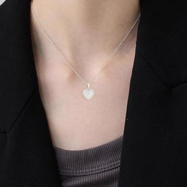 Imagem de Colar feminino com pingente de coração de amor com strass, banhado a ouro, elegante, pingente de cristal, corrente de elos ajustáveis, joias de aniversário de casamento para ela, 45,7 cm, Medium, Sem