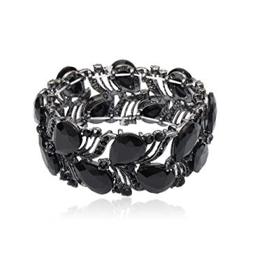Imagem de Pulseira feminina com elástico para casamento, noiva, lágrima, cristal, folha larga, pulseira, joia para noivas damas de honra, Cristal, Cristal