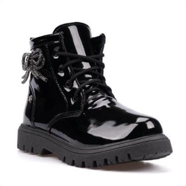 Imagem de Coturno Feminino Infantil Verniz Tratorado Laço Strass Moda-Feminino