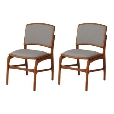 Imagem de Jogo 2 Cadeiras De Jantar Florença Jequitibá Terra Encosto Em Tecido Premium Em Linho Cinza