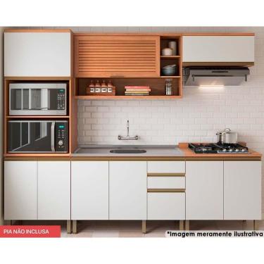 Imagem de Cozinha Completa Thela Macadâmia 5 Peças (2aéreos+2balcões+1paneleiro) Czc25 Freijo-branco - Telasul