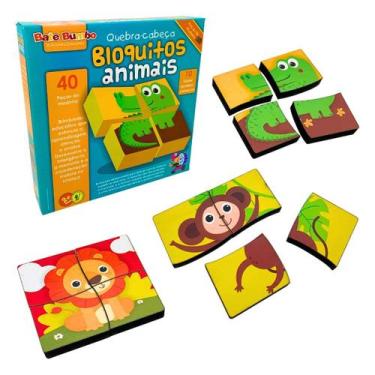 Imagem de Bloquitos Animais Quebra cabeça Infantil Brinquedos Educativos Blocos 