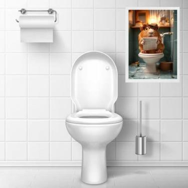 Imagem de Quadro Divertido Banheiro Hamster Lendo Jornal 33X24Cm