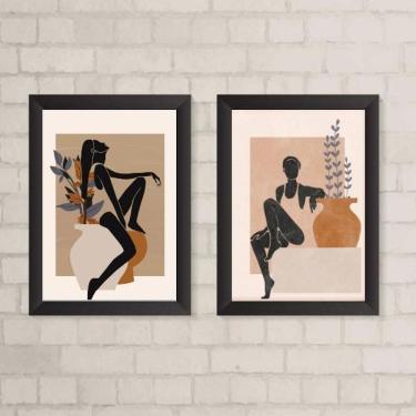 Imagem de Kit 2 Quadros Boho Mulheres - Moldura Branca 45x34cm