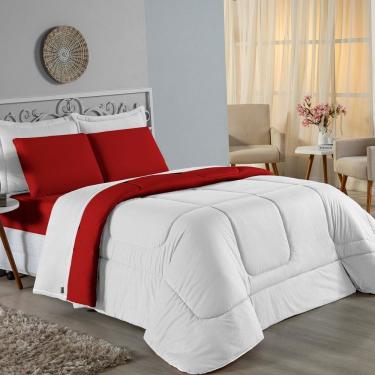 Imagem de Edredom Casal Nobre 1 Peça Dupla Face 2,00m X 2,20m Malha 100% Algodão - Branco / Vermelho