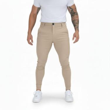 Imagem de Calça Social Masculina Alfaiataria Com Elastano - Mitchelgutto, Bege, 