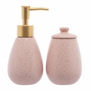 Imagem de Cj 2 Peças P/Banheiro/Lavabo de Cerâmica C/Porta Sabonete Líquido/Algodão Granilite Nude Wolff