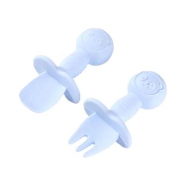 Imagem de Conjunto De Colher E Garfo De Silicone Com Cabo De Madeira Para Crianç