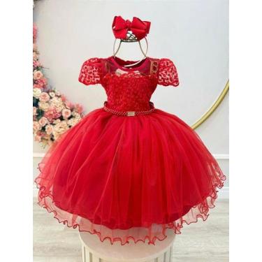 Imagem de Vestido Infantil Vermelho com Busto de Renda e Bordado Luxo - no-brand