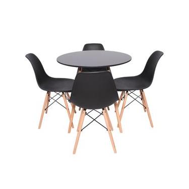 Imagem de Conjunto 4 Cadeiras De Jantar Cozinha Charles Eames Eiffel Com Mesa Redonda De Jantar 70cm Preto