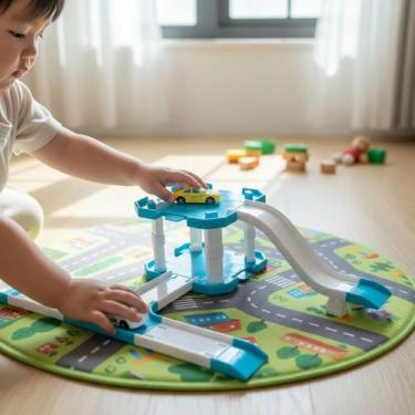 Imagem de Carro Corrida Infantil 40 Peças Pista Estacionamento Garagem - Kit Car