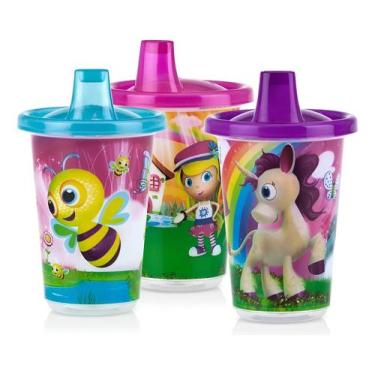 Imagem de Kit 3 Copos Infantil Com Tampa E Bico 300ml Bebê Transição - Nuby, Ros