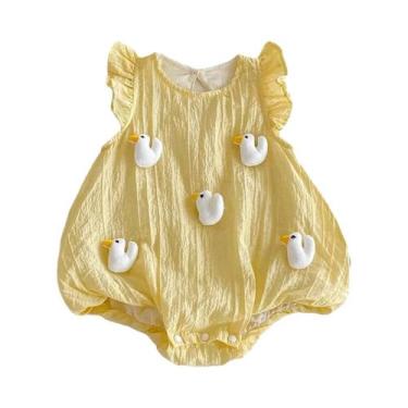 Imagem de Macacão De Algodão Para Bebê Menina Recém-Nascida Com Mangas Flutuante