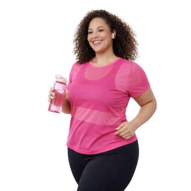 Imagem de Camiseta Blusa Tule Rosa Plus Size Fitness Feminina – Ideal para Treino e Dia a Dia-Feminino