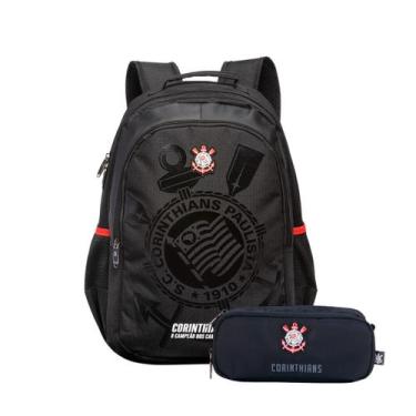 Imagem de Kit Mochila Costas Corinthians Clube E Estojo Duplo Escolar - Xeryus, 