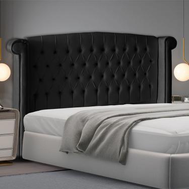 Imagem de Cabeceira Estofada Toquio Casal Queen Para Cama Box Madeira de Eucalipto Suede Preto Do Lar Móveis e Decoração