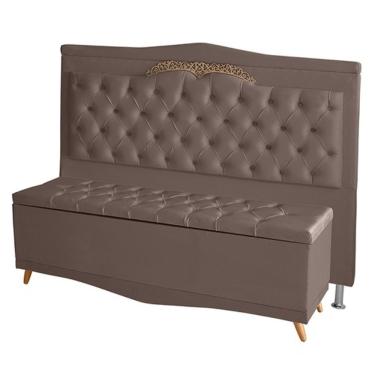 Imagem de Kit De Cabeceira De Cama Box E Calçadeira Baú Barcelona King 195 Cm Retro Capitonê Sued...