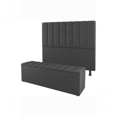 Imagem de Kit De Quarto Roma Cabeceira De Cama Box E Calçadeira Baú Queen 160 Cm Suede Grafite Do Lar Móveis E Decoração