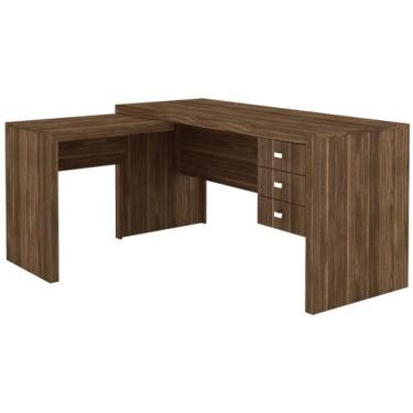 Imagem de Mesa de Escritório em L com 3 Gavetas - Nogal - Tecno Mobili, Nogal
