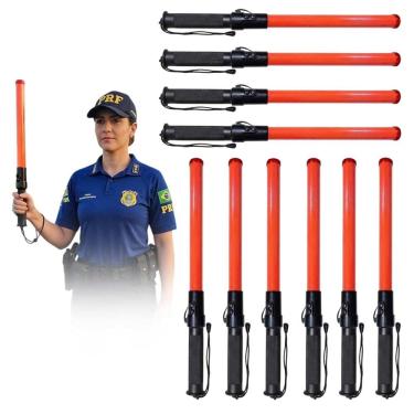 Imagem de Bastao Sinalizador Viario Kit 10 Uni LED Apito Segurança Alerta Transito Estacionar Guarda Fiscal Obra Emergencia