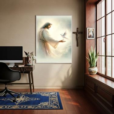 Imagem de Quadro Decorativo Jesus E O Espírito Santo  - 70x50cm