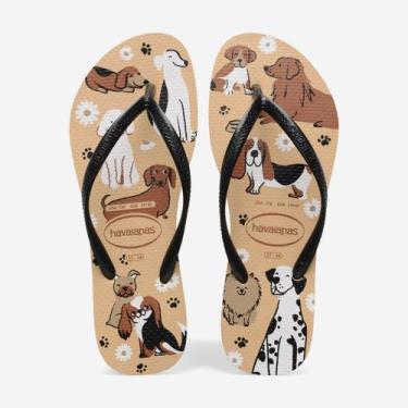 Imagem de Chinelo Havaianas Slim Pets, Dourado, Preto, Branco, 37/38