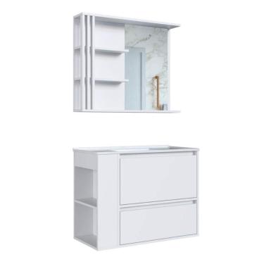 Imagem de Gabinete De Banheiro 80cm Estela Branco Lavatório Espelheira com 1 Gavetão E Basculante