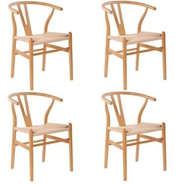 Imagem de Kit com 4 Cadeiras para Sala de Jantar Wishbone Madeira Maciça - Rivat