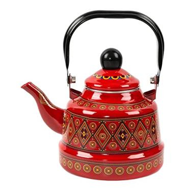 Imagem de Baoblaze Chaleira esmaltada grande de 2,5 L, bule de chá, fácil de limpar, sem assobios, panelas esmaltadas, design clássico, portátil, para fogão, para casa, vermelha A