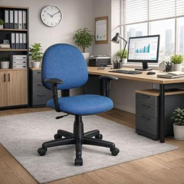 Imagem de Cadeira para Escritório Executiva Giratória Regall Azul/Preto com Braço Digitador, Estrela de Aço e Rodízios de Nylon - Home Gourmet