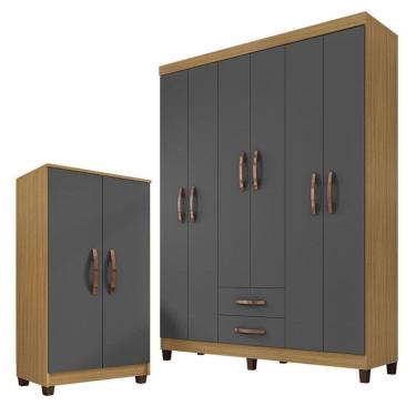 Imagem de Guarda Roupa Casal Módena com Armário Multiuso Recife Carvalho Americano Grafite – Incorplac