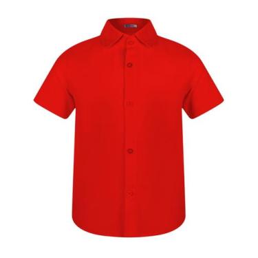 Imagem de Camisa Social Slim de Menino Manga Curta Batizado Verão - EwG, Vermelh