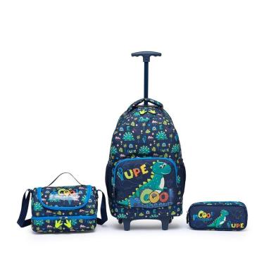 Imagem de Kit de Mochila Escolar de Rodinha Infantil com Estojo e Lancheira-Unissex