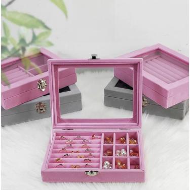 Imagem de Porta Joias Acrílico Cx2020-1-W4 para Anéis Brincos e Colares com 3 Camadas Rosa OEM