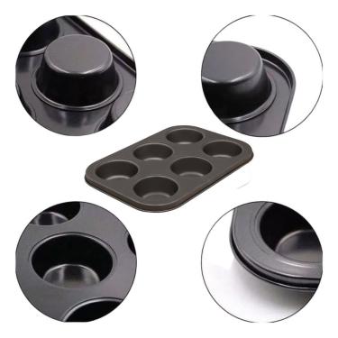 Imagem de Forma para Assar Kit 2 Aço Premium Assa Pão de Queijo Cupcake Empadinha 6 Cavidades Gra...