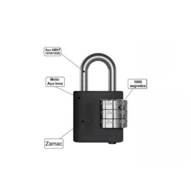 Imagem de Cadeado com Segredo Zamac 40mm Preto Fosco com Combinação Ajustável Stam Metalúrgica